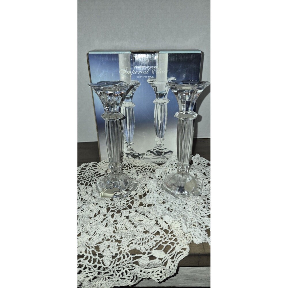 Set Of 2 Lead Free Fluted Crystal Candle Sticks